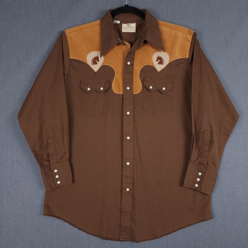Vintage Dee Cee Western‎ Pearl Snap Shirt Mens 16.5 Large Brown Sawtooth Pockets